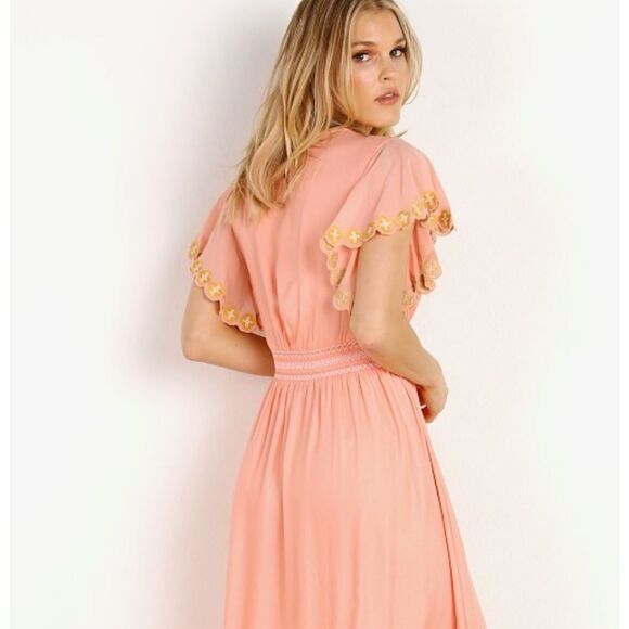 Cleobella Women' Camelia V-Neck Boho Maxi Dress in Guava Pink Small - Picture 4 of 4